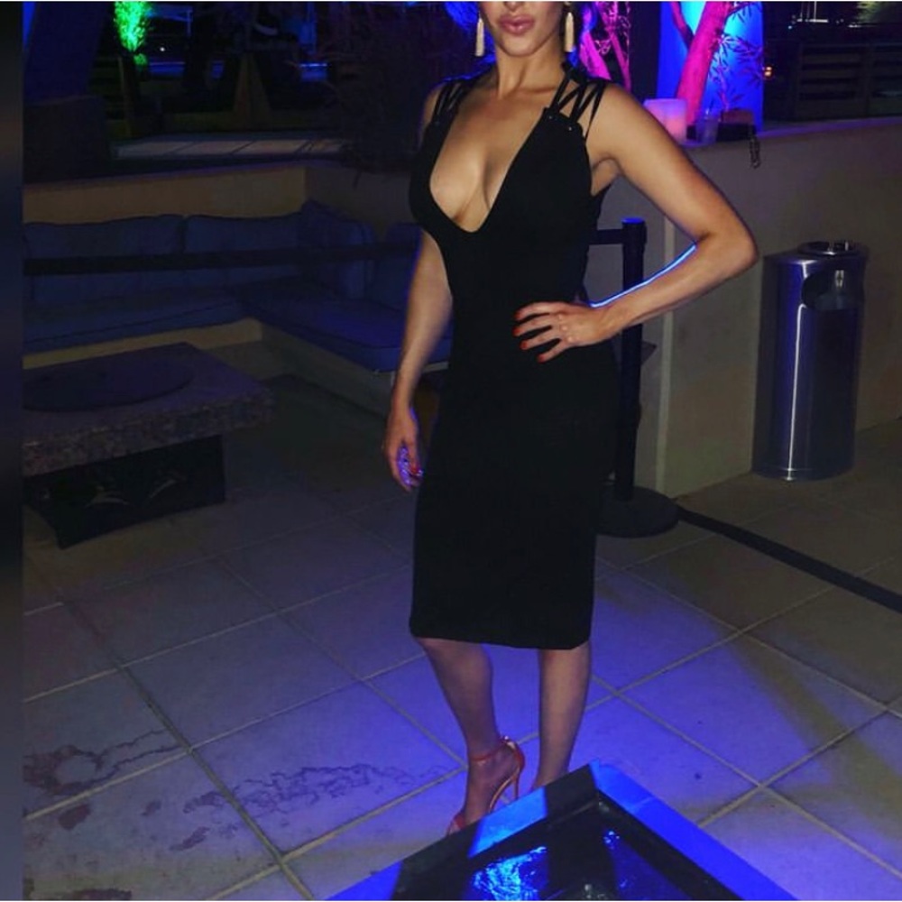 Sexy plunging neckline black dress from by the way